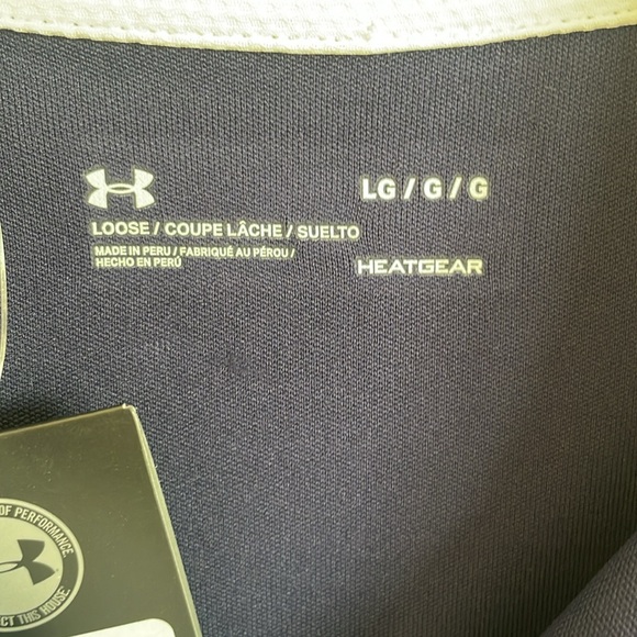 Under Armour Heat Gear mens loose fit navy and white s/s polo shirt NWT - Picture 3 of 14